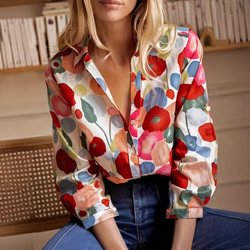 Tina - Stilvolle Langärmlige Blumenbluse