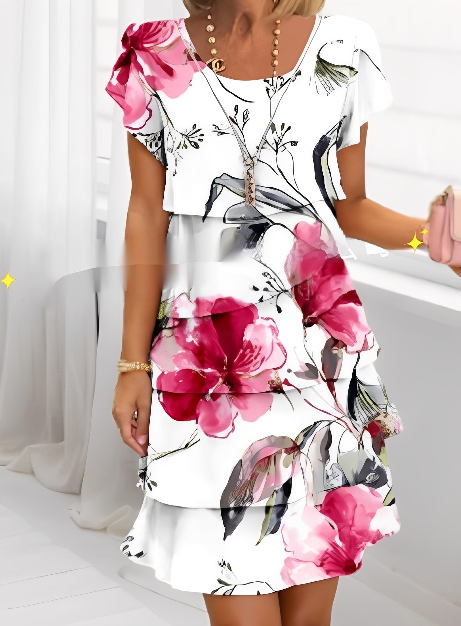 Caroline - Stilvolles kurzärmeliges Rüschenkleid für Damen