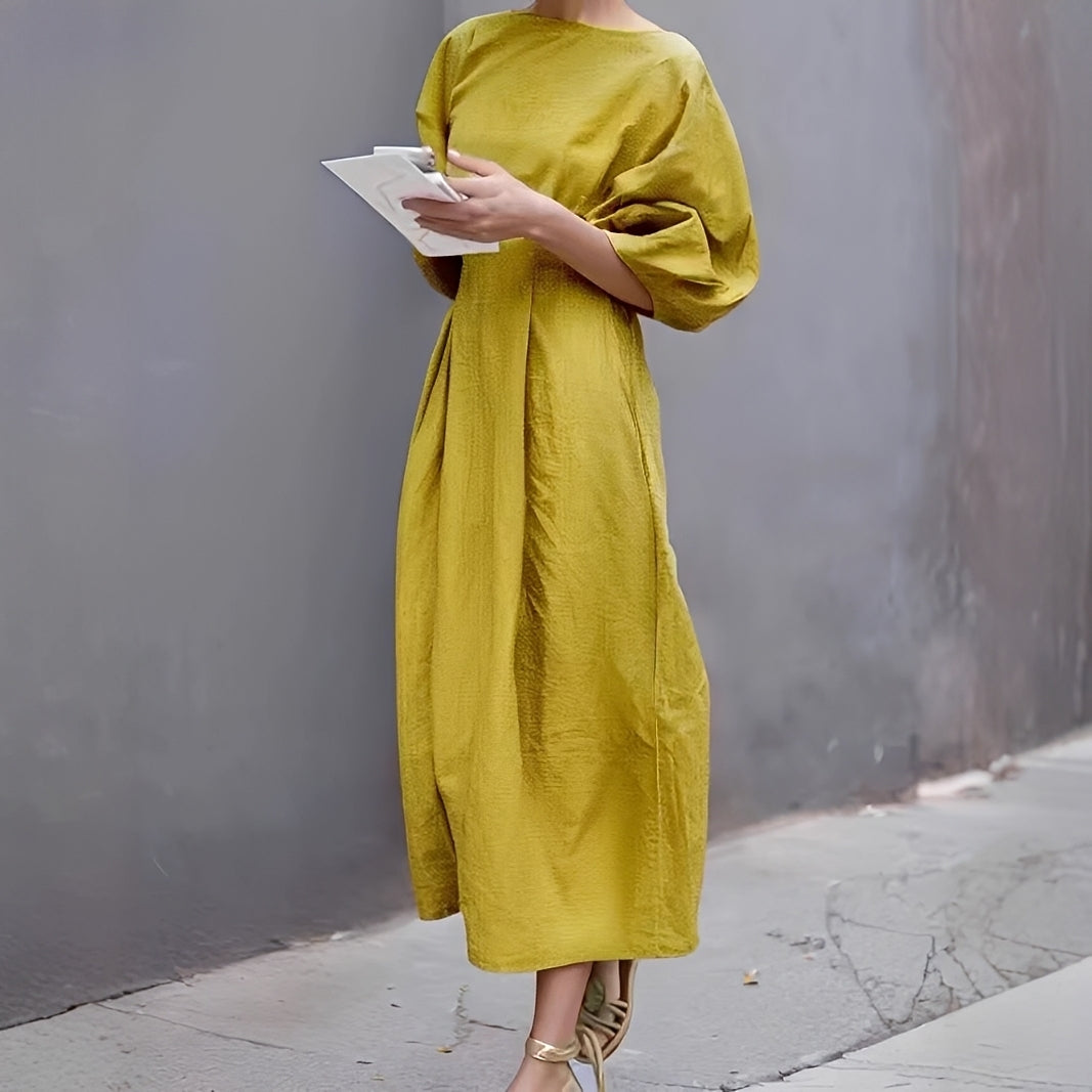 Mariam - Lässiges gerafftes Midi-Kleid
