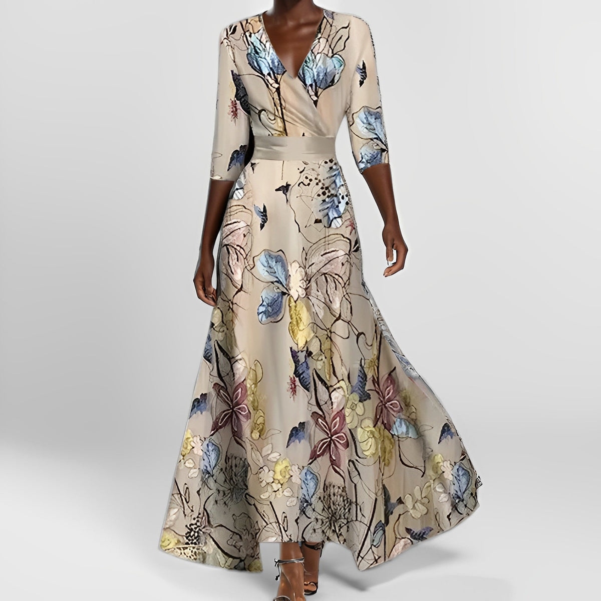 Delores - Langes Kleid mit Blumenmuster und langen Ärmeln