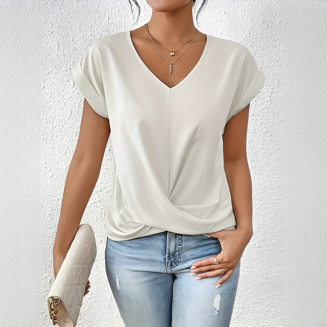 Velanie - Lockeres V-Ausschnitt-Shirt