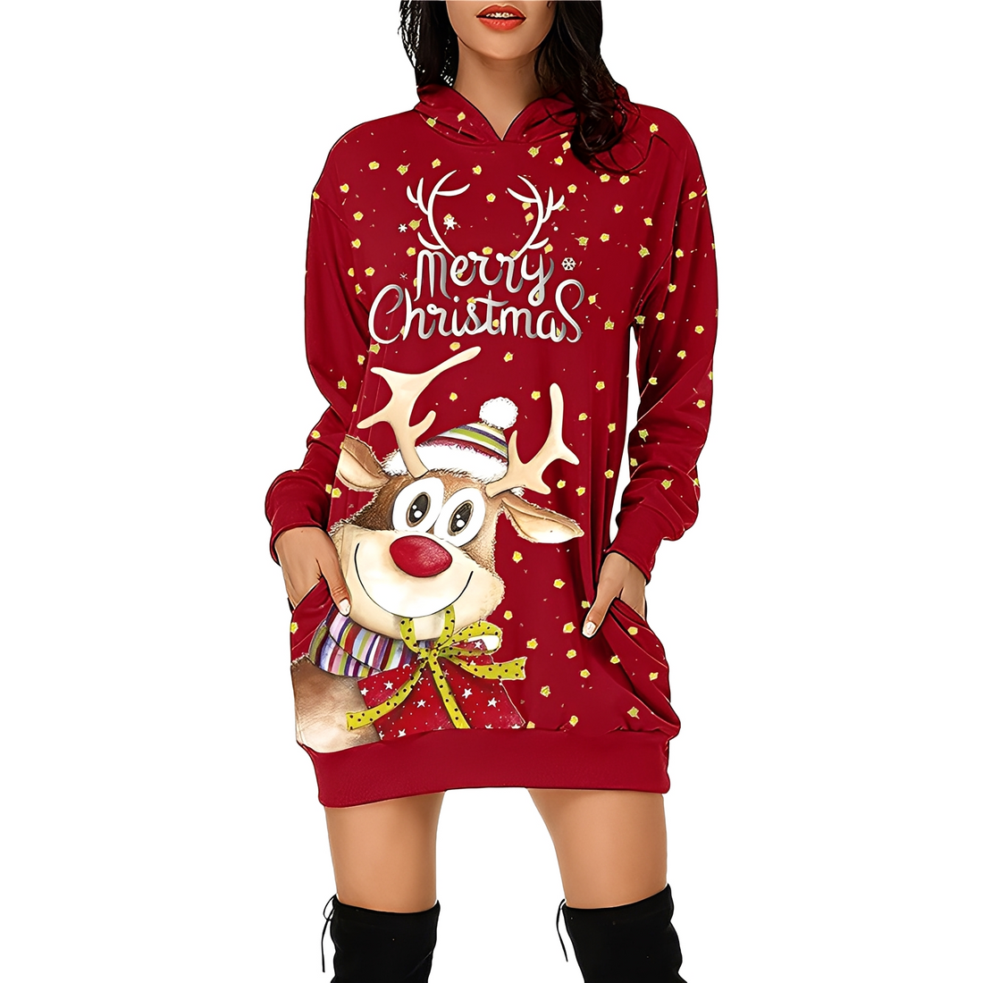 Georgia - Schickes Weihnachtskleid mit Kapuze für Damen