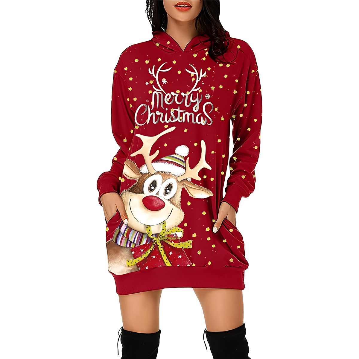 Georgia - Schickes Weihnachtskleid mit Kapuze für Damen