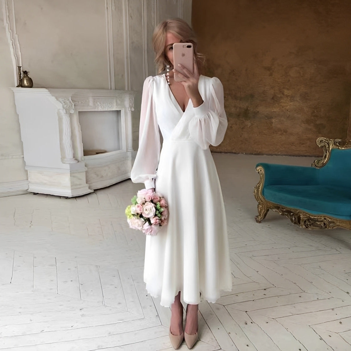 Carla - Stilvolles, fließendes Langarmkleid für Damen