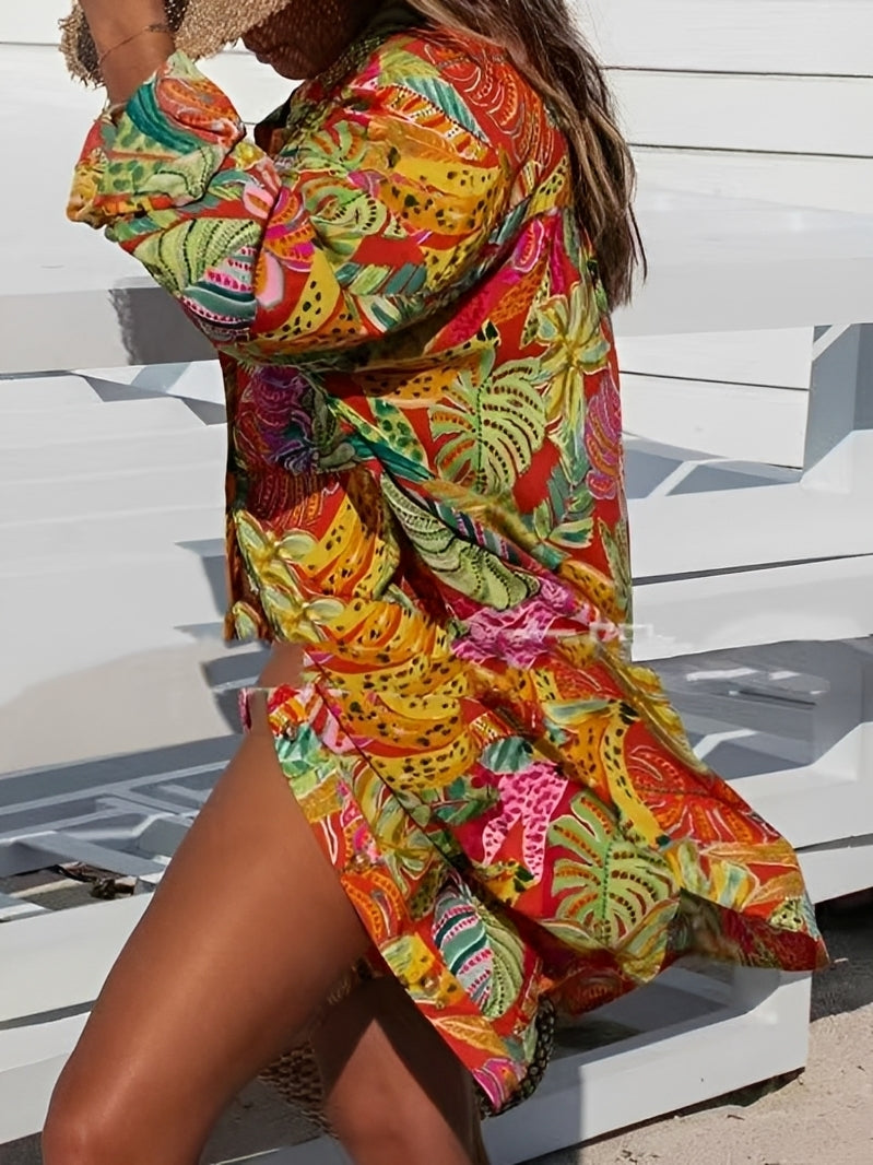 Montes - Florales Hemdkleid mit Knöpfen