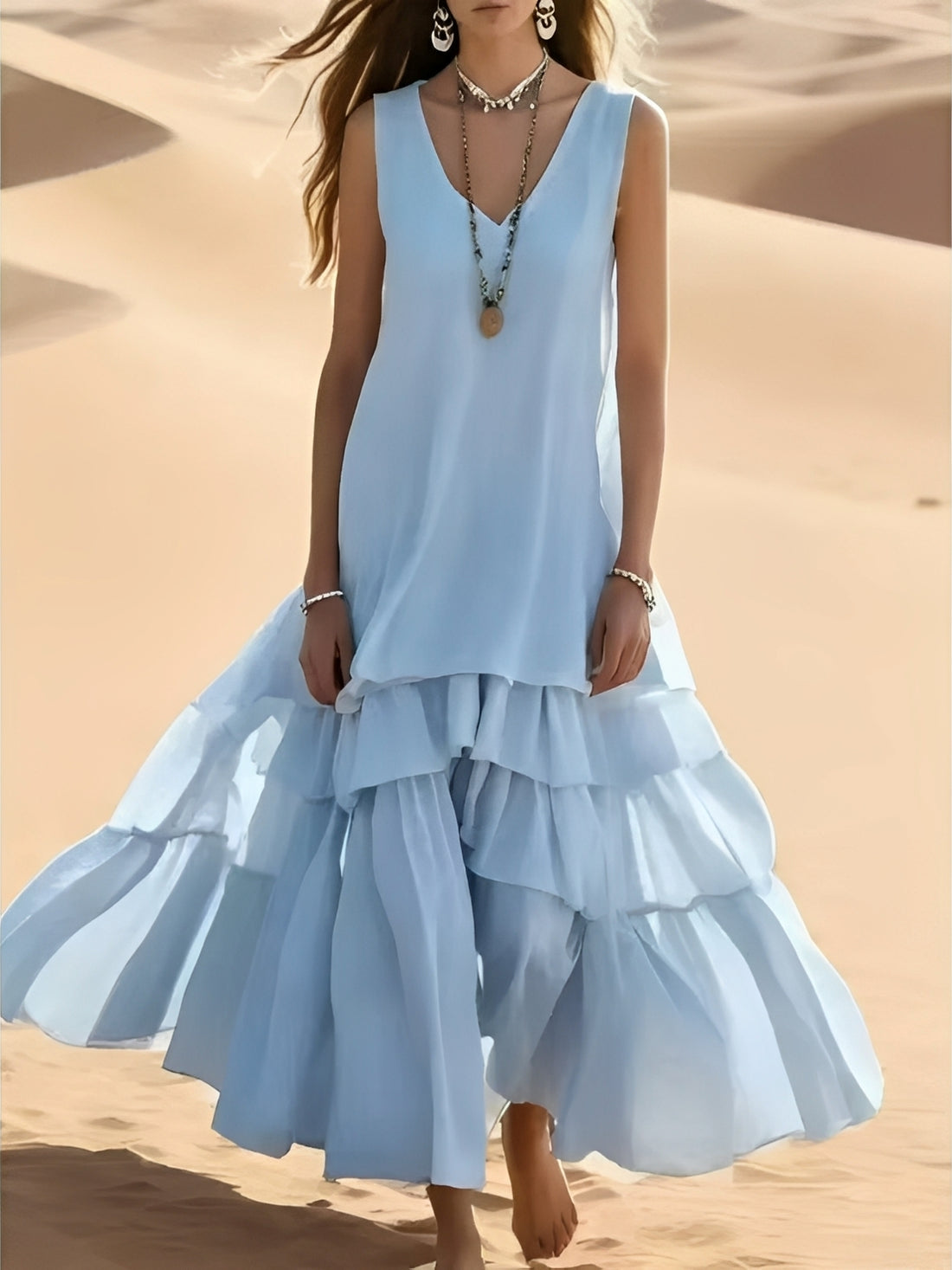 Mollie - Lässiges Maxikleid mit weitem Saum für Damen