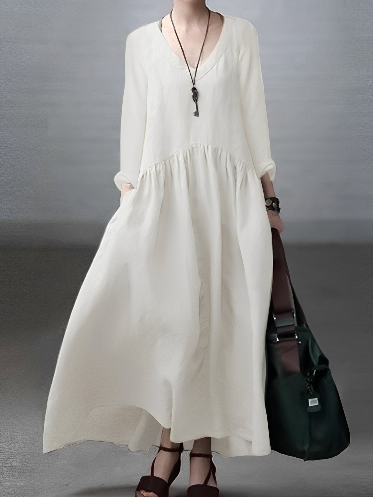 Lindy - Lässiges, locker sitzendes Kleid mit V-Ausschnitt für Damen
