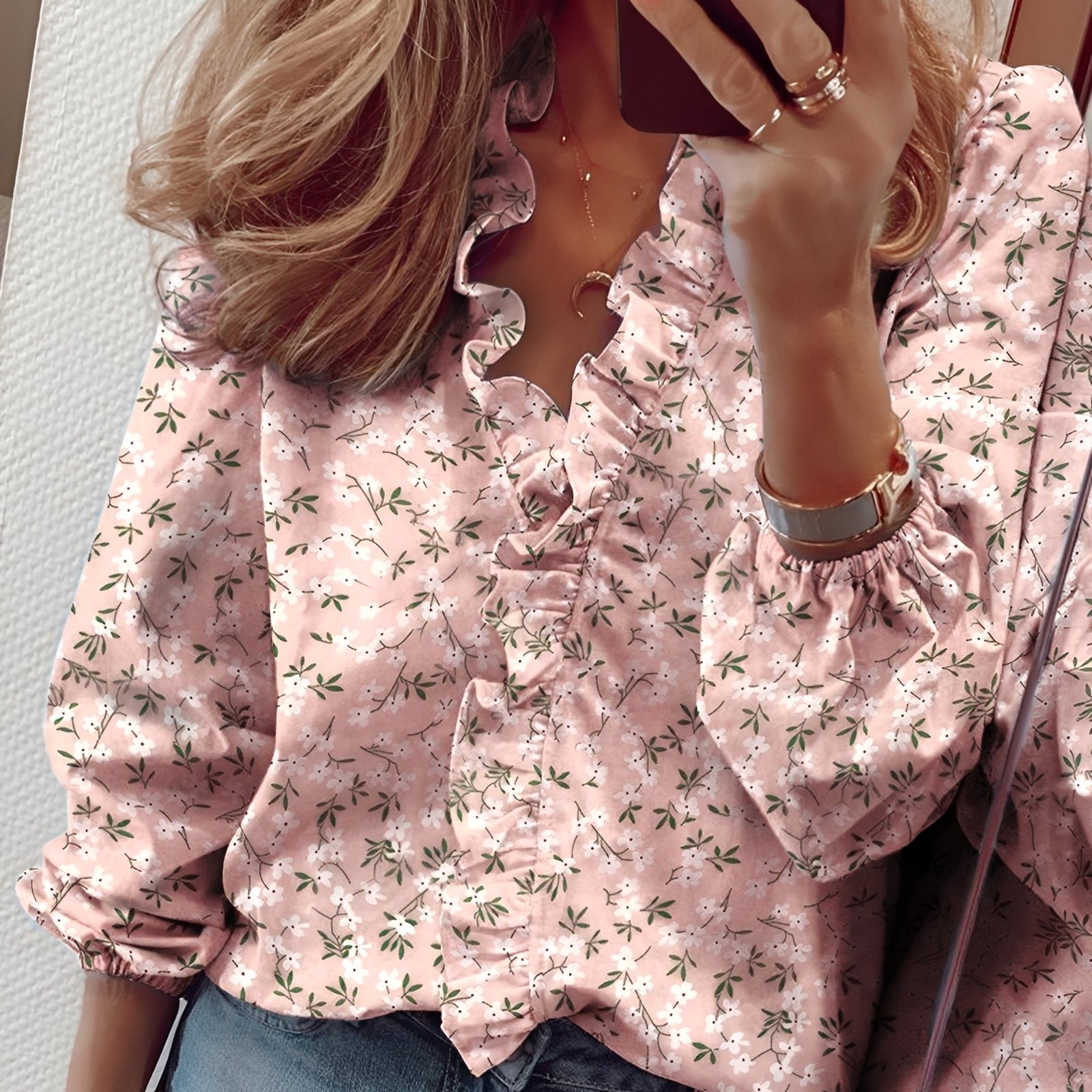 Martha - Stilvolle Rüschenbluse mit V-Ausschnitt für Damen