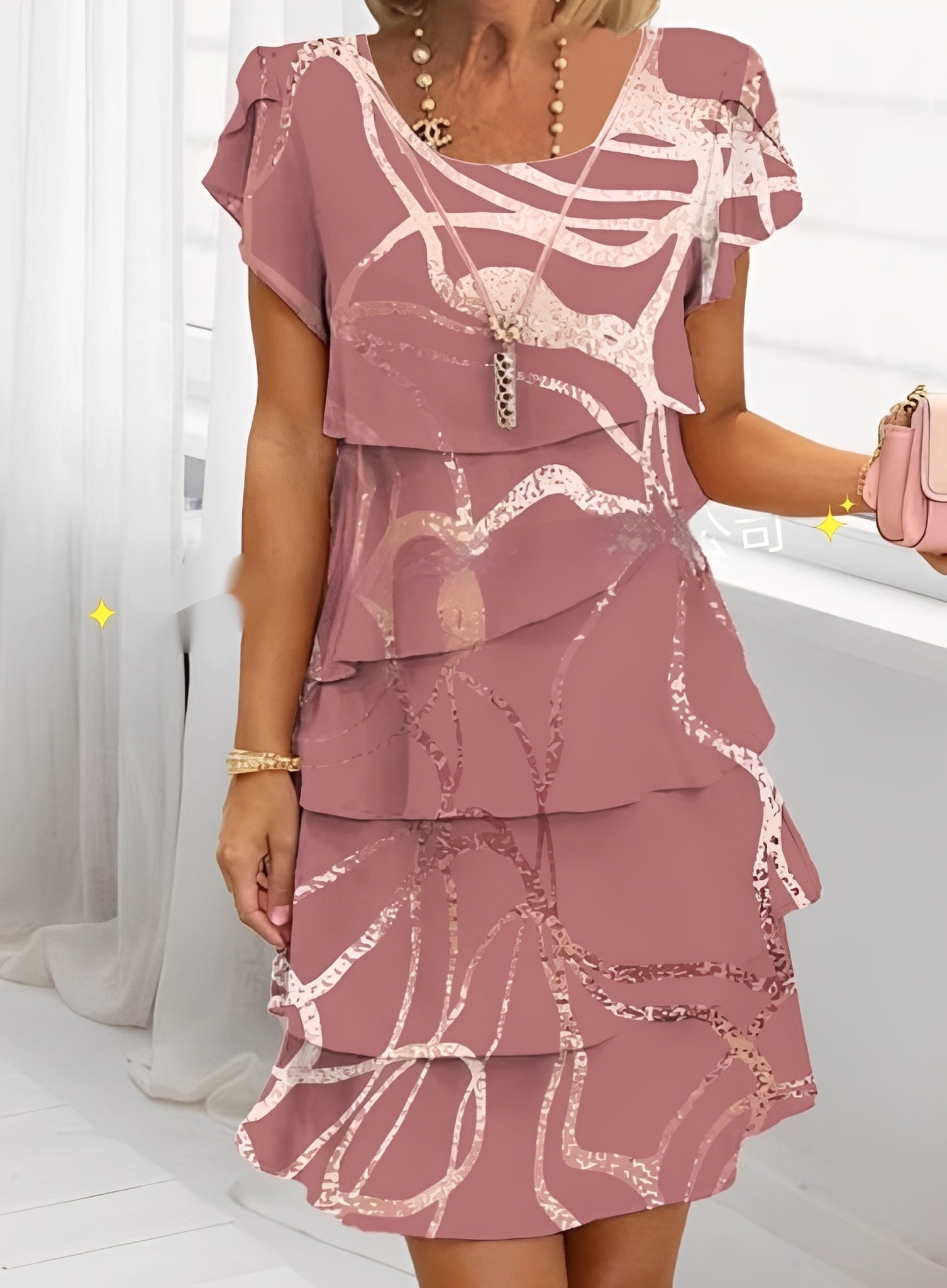 Caroline - Stilvolles kurzärmeliges Rüschenkleid für Damen