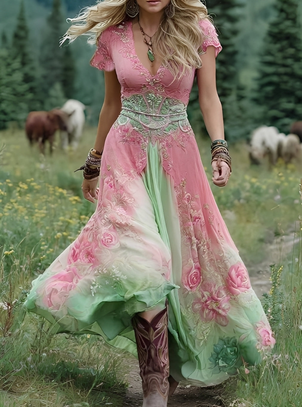 Erica - Stilvolles Maxikleid mit Blumenmuster für Damen