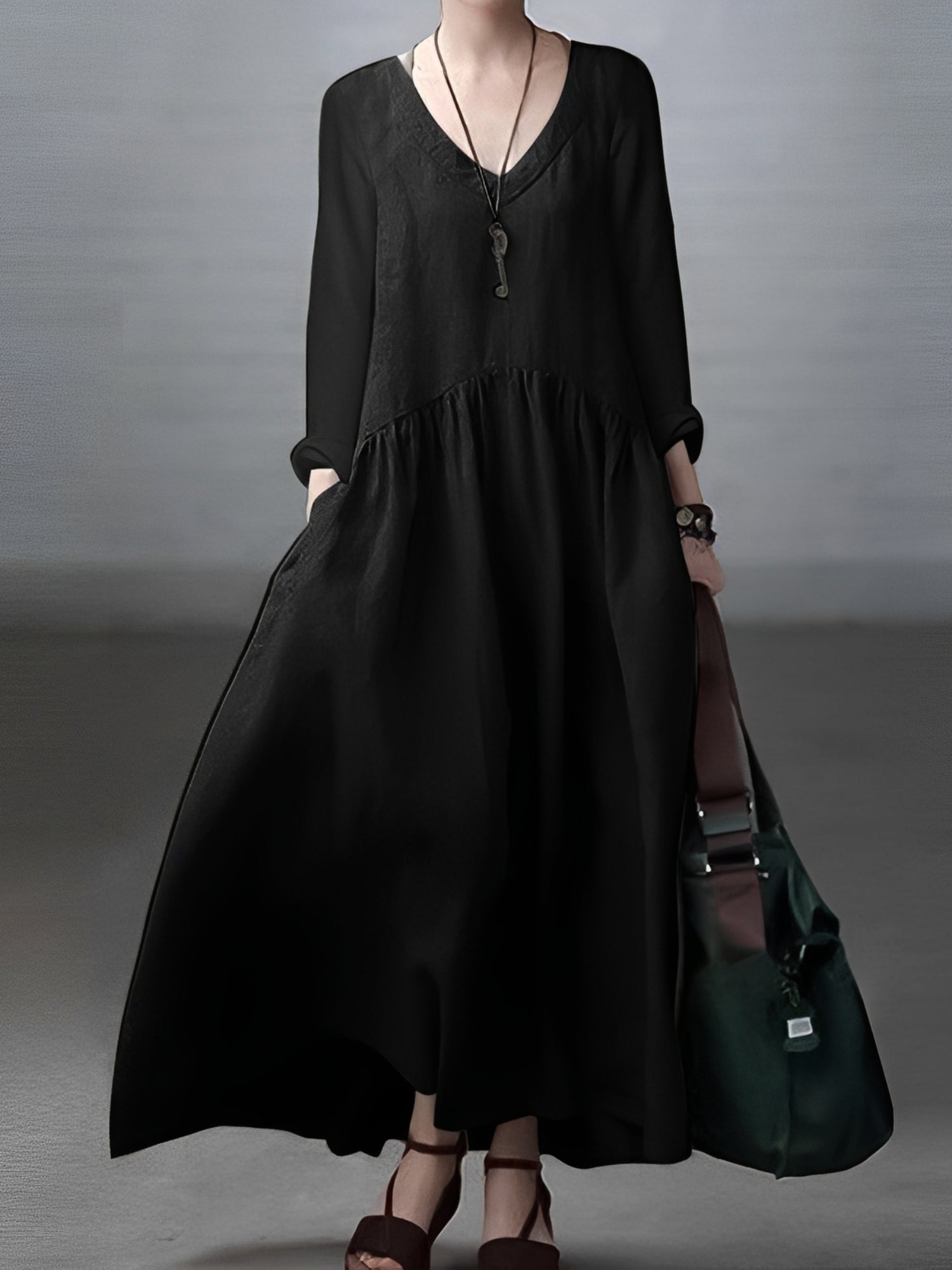 Lindy - Lässiges, locker sitzendes Kleid mit V-Ausschnitt für Damen
