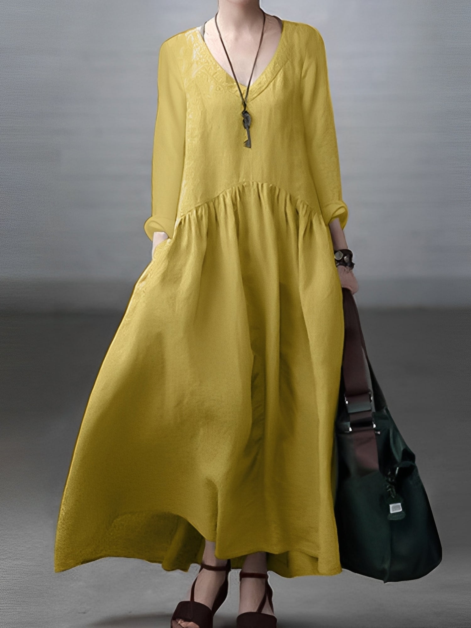 Lindy - Lässiges, locker sitzendes Kleid mit V-Ausschnitt für Damen