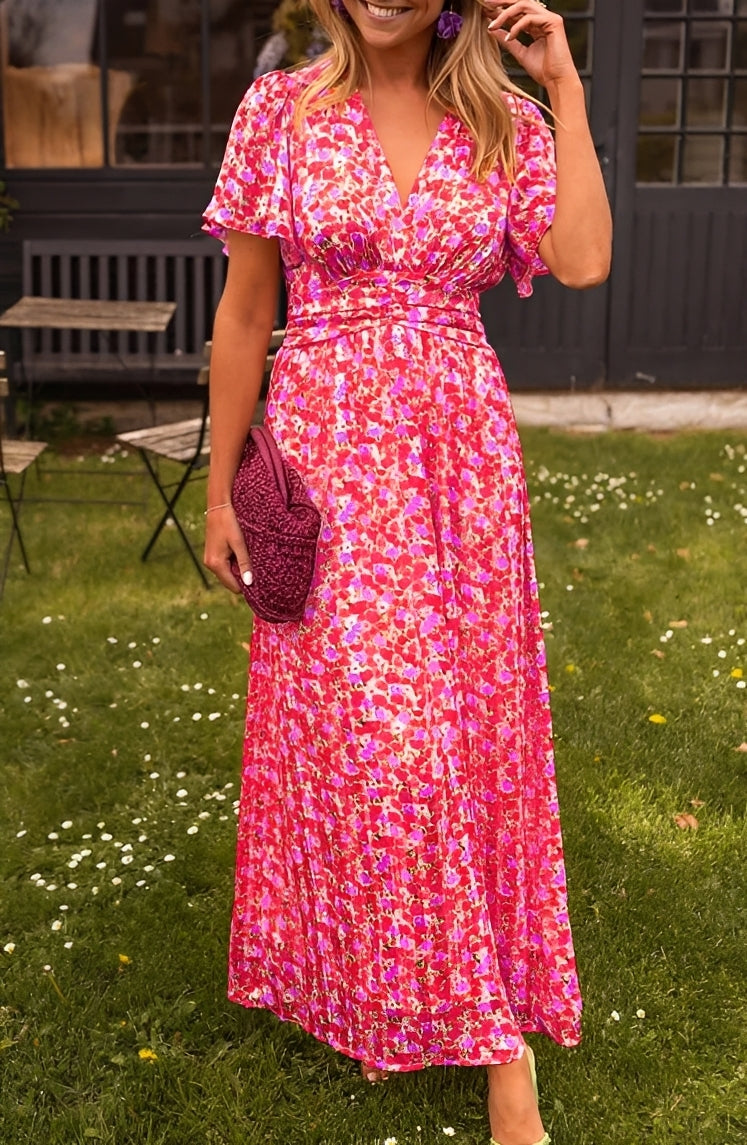Rachel - Stilvolles langes Kleid mit V-Ausschnitt für Damen
