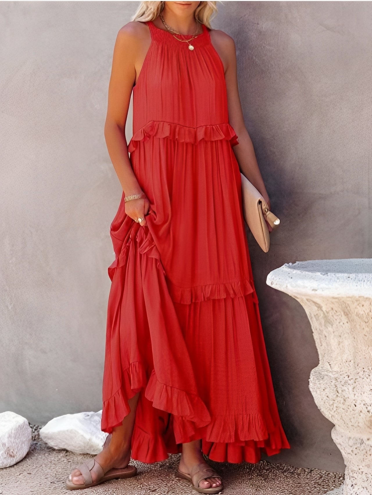Zanna - Stilvolles, ärmelloses Rüschenkleid für Damen