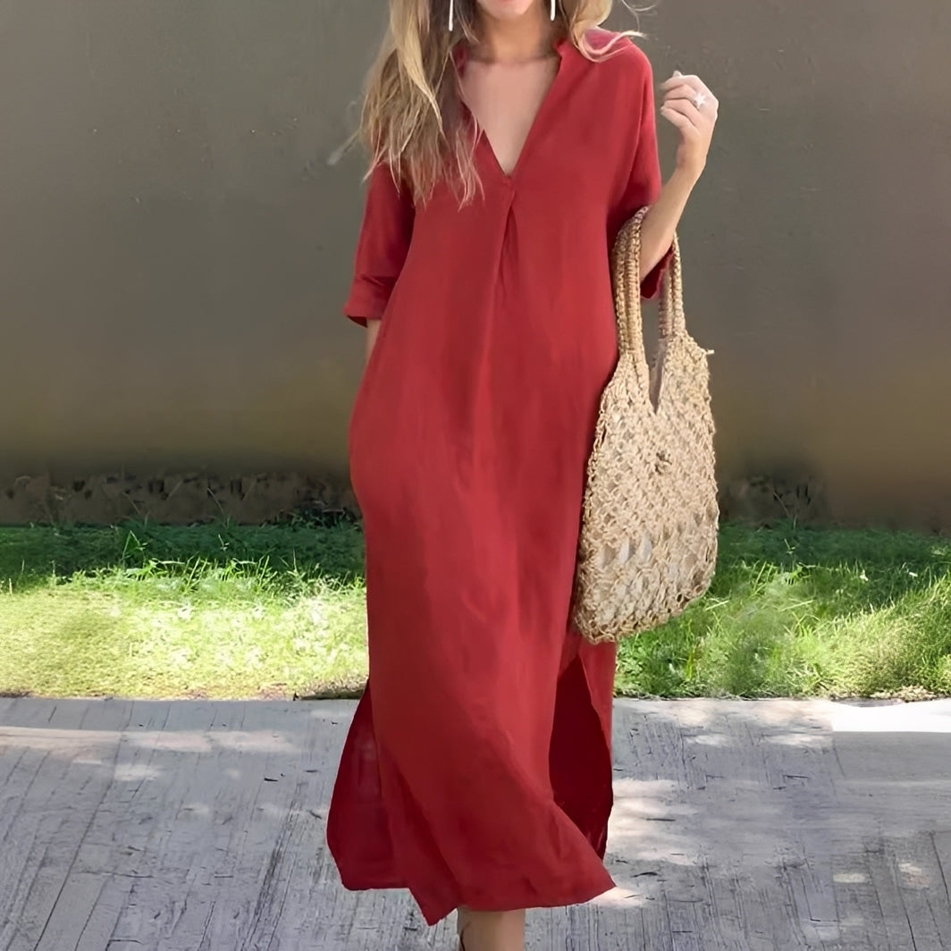 Lucie - Lässiges, locker sitzendes Kleid mit V-Ausschnitt für Damen
