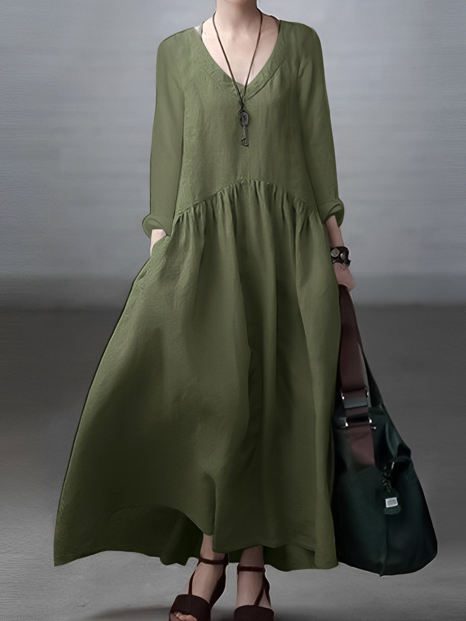 Lindy - Lässiges, locker sitzendes Kleid mit V-Ausschnitt für Damen