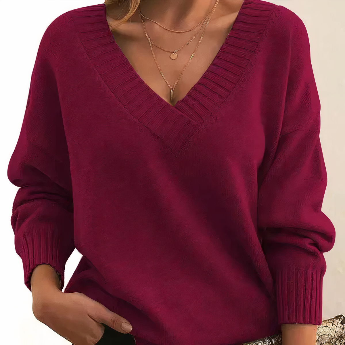 Herbst - Schicker und behaglicher Pullover mit V-Ausschnitt