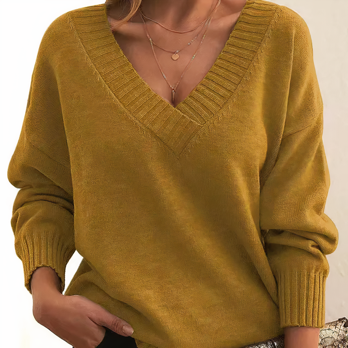Herbst - Schicker und behaglicher Pullover mit V-Ausschnitt