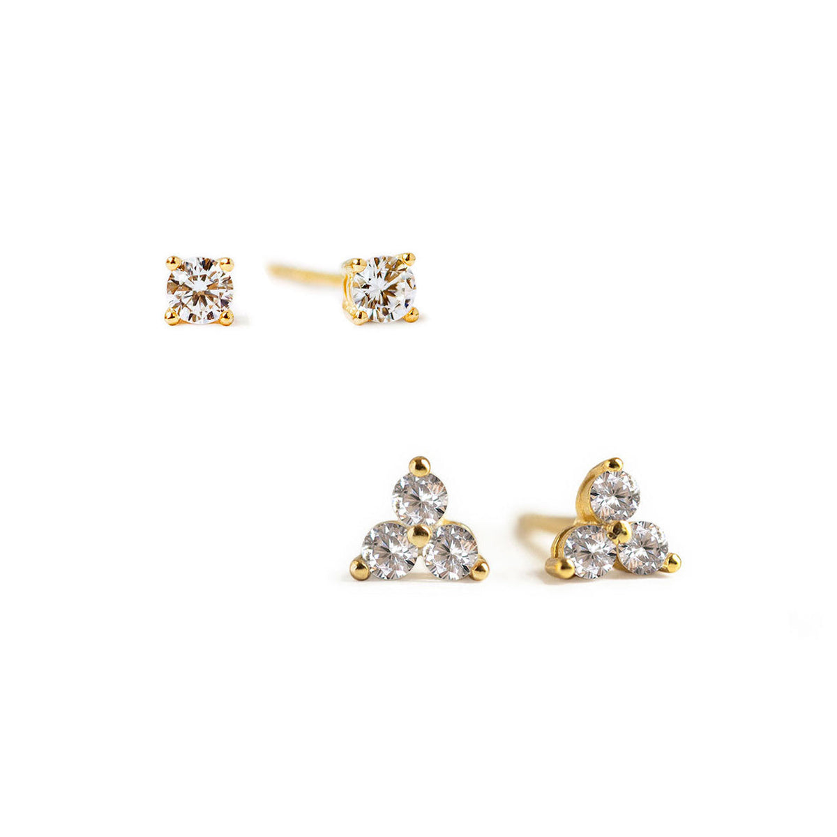 Set mit kleinen Kleeblatt-Ohrringen mit Pavé