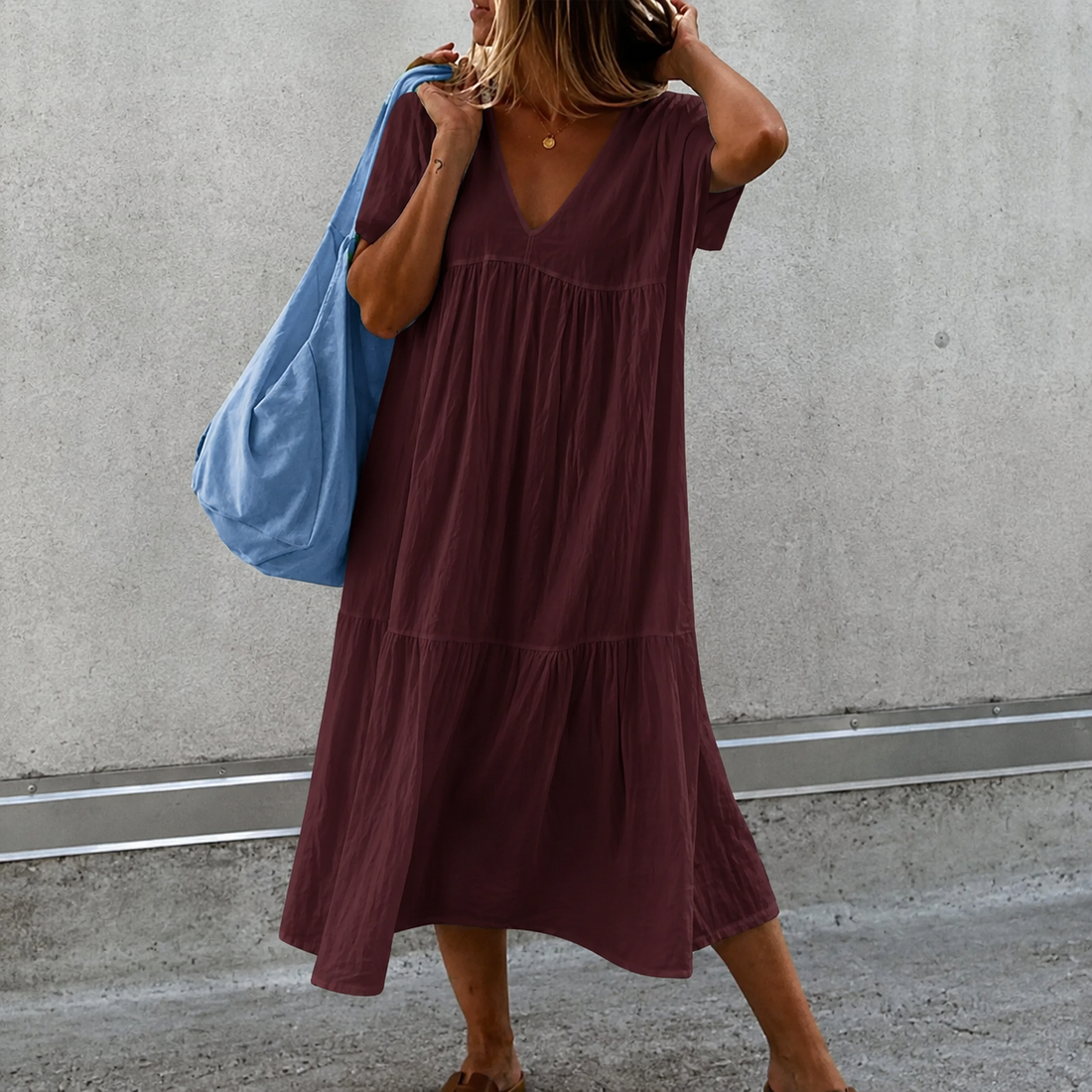 Deanna - Vielseitiges und bequemes Freizeitkleid mit V-Ausschnitt
