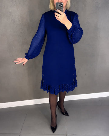 Gabriela - Stilvolles Langärmliges Punktmuster-Kleid