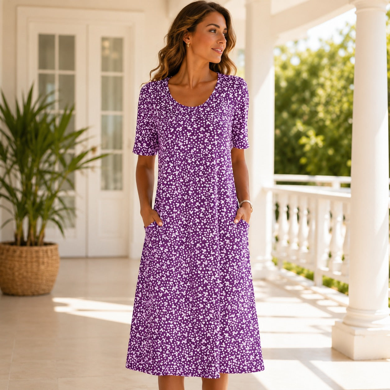 Yasmin - Kurzärmliges Blumenkleid