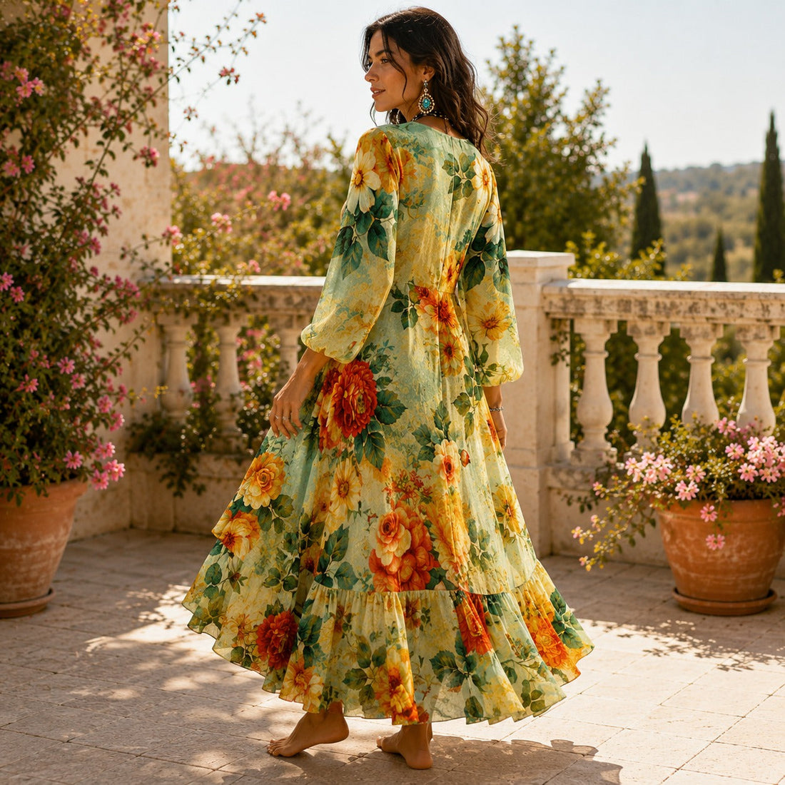Amanda - Entspanntes Langärmeliges Fließendes Kleid