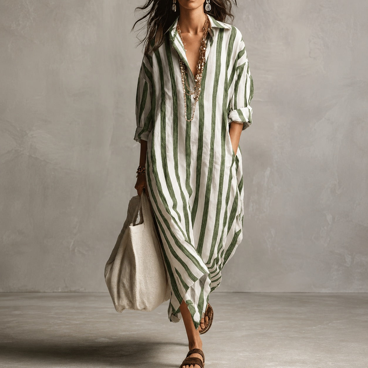 Elysia - Lockeres Langarm-Hemdkleid