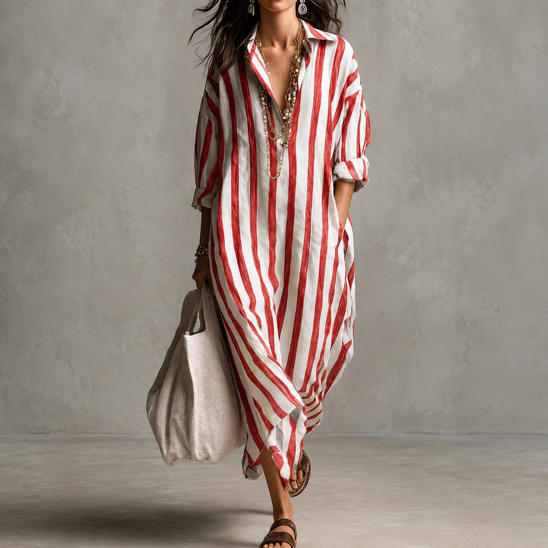 Elysia - Lockeres Langarm-Hemdkleid