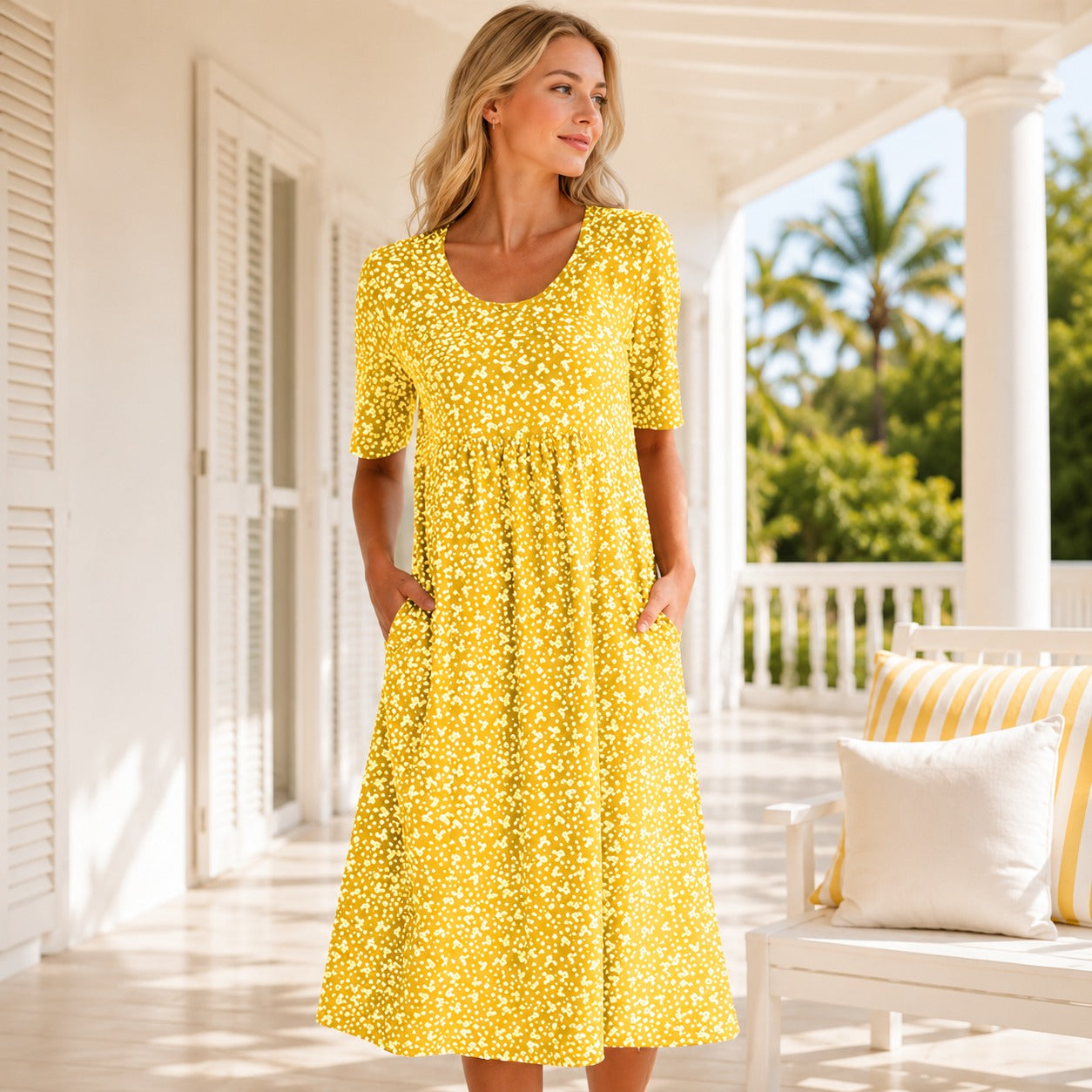 Yasmin - Kurzärmliges Blumenkleid
