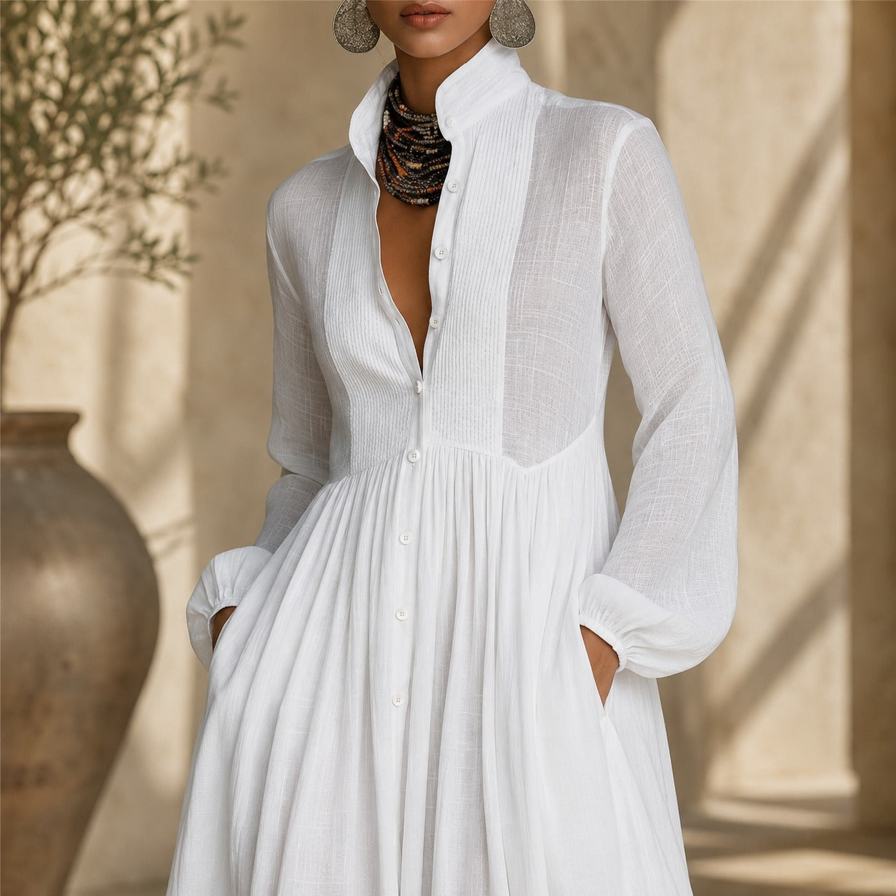 Kyran - Stilvolles Langärmeliges Maxikleid