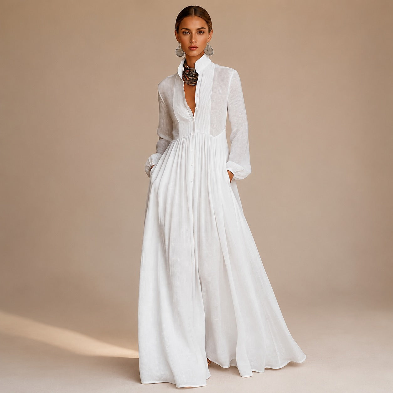Kyran - Stilvolles Langärmeliges Maxikleid