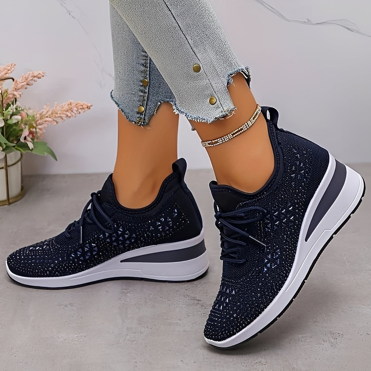 Elodie - Stilvolle Bequeme Sneakers mit Strassdetails