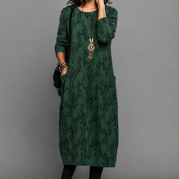 Alisha - Bedrucktes Midi-Kleid mit langen Ärmeln