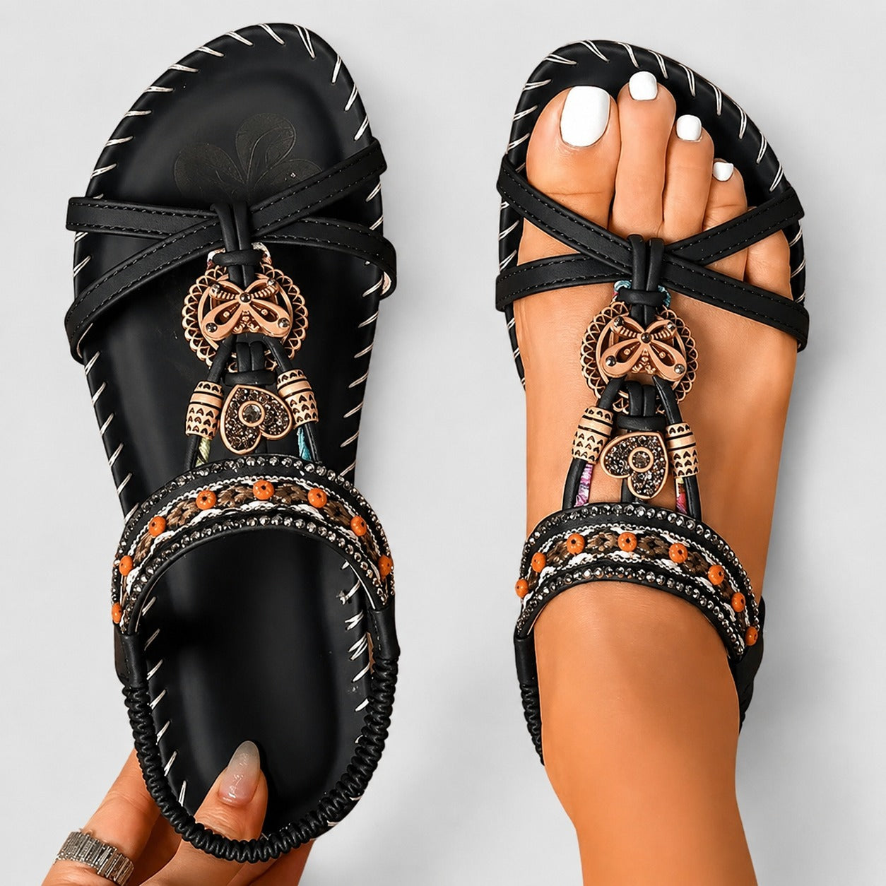 Eleanor - Stilvolle Flache Sandalen mit Strass