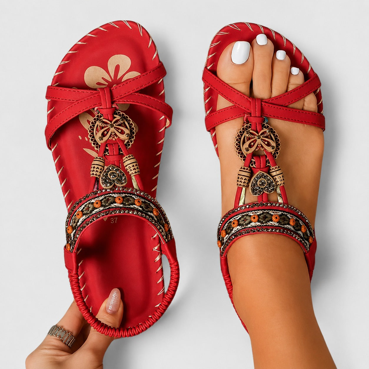 Eleanor - Stilvolle Flache Sandalen mit Strass