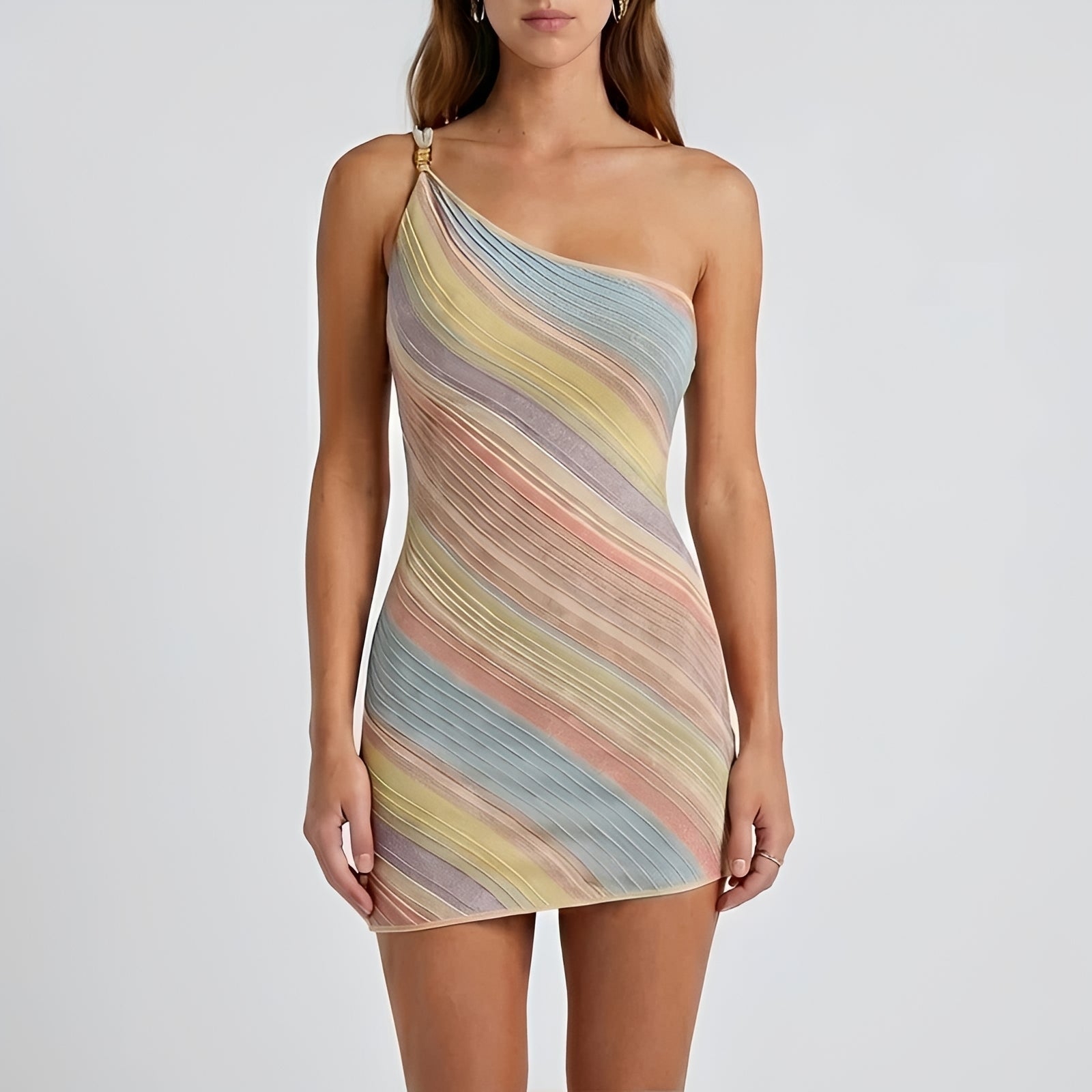 Kameron - Farbenfrohes One-Shoulder-Mini-Kleid