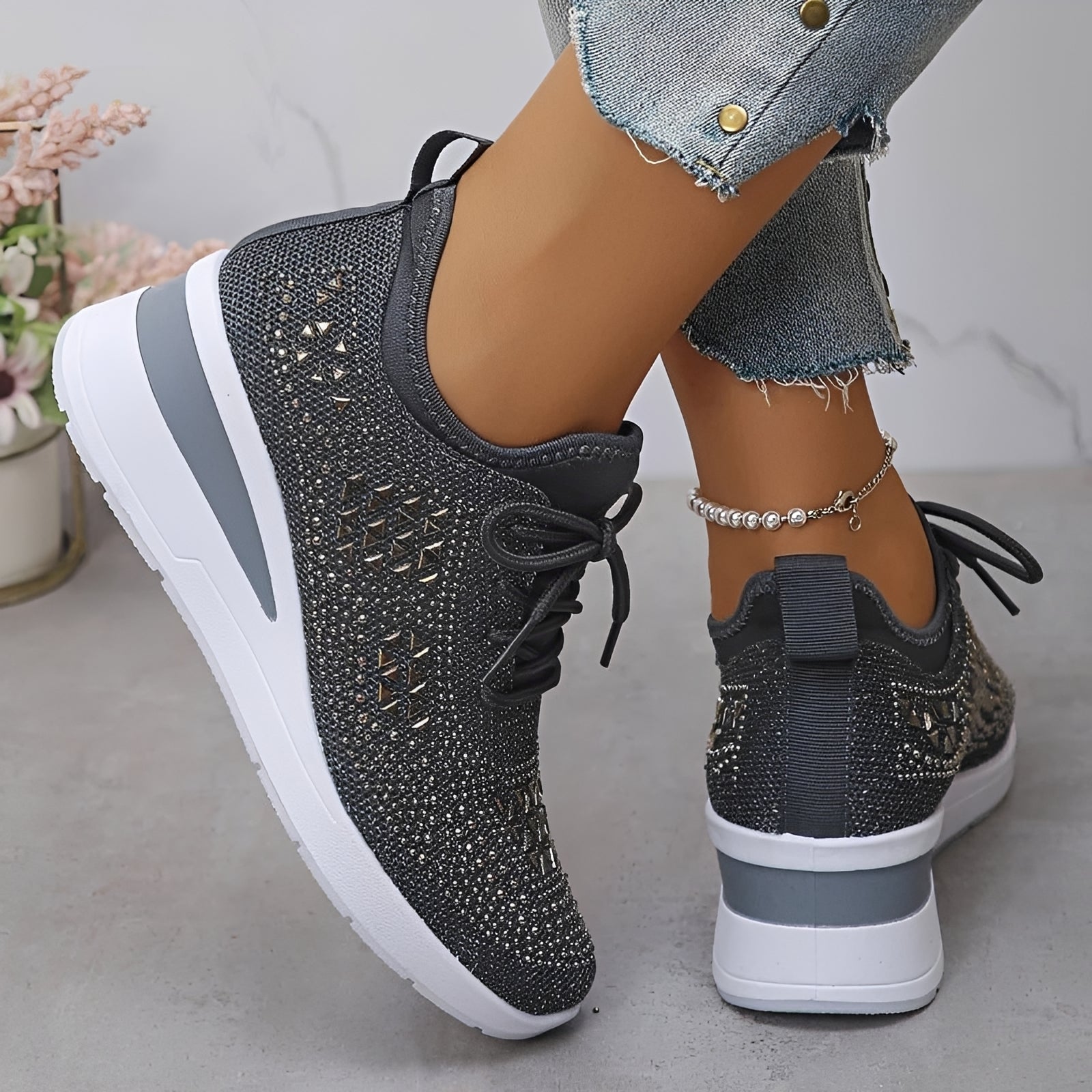 Elodie - Stilvolle Bequeme Sneakers mit Strassdetails