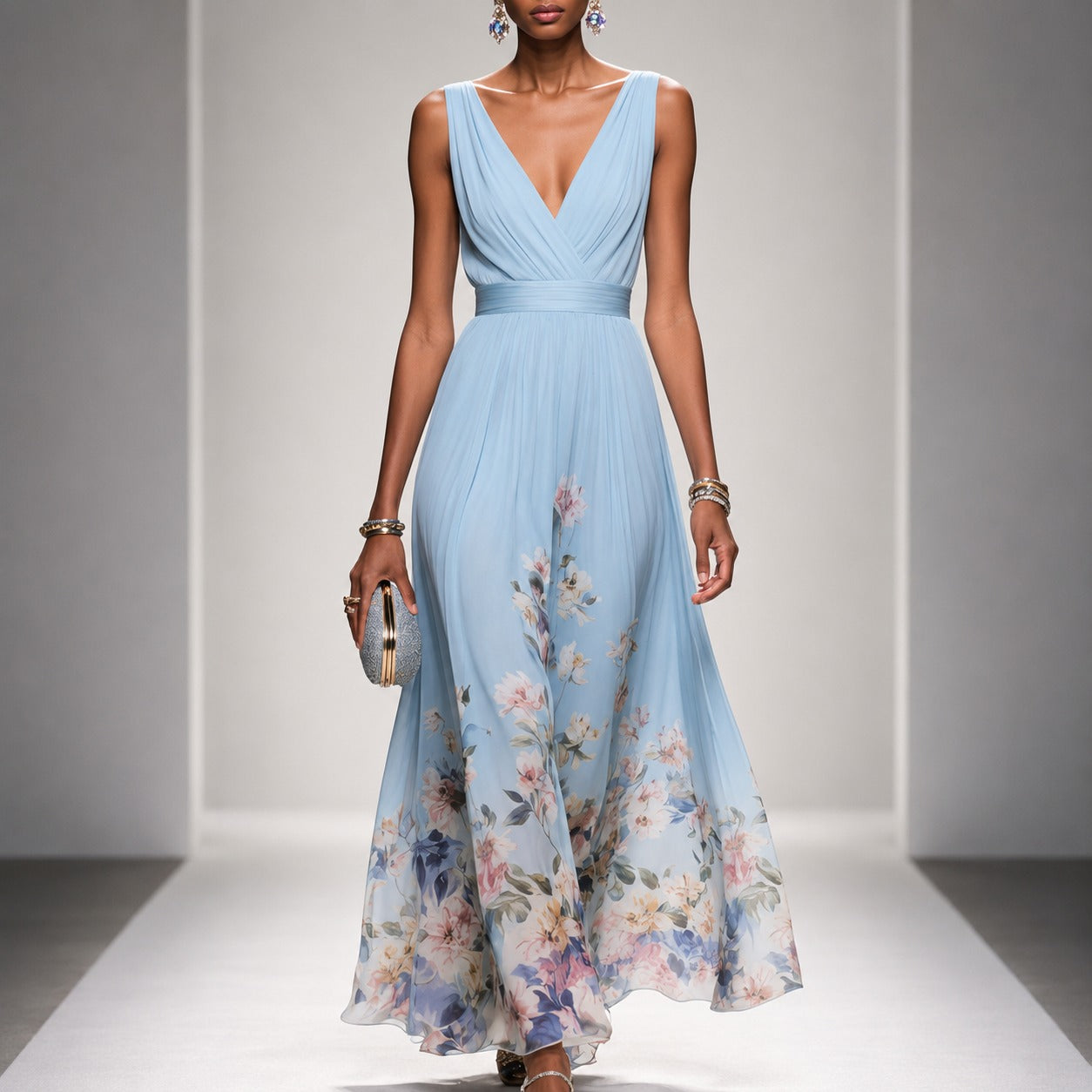Tanisha - Florales Chiffon-Maxikleid
