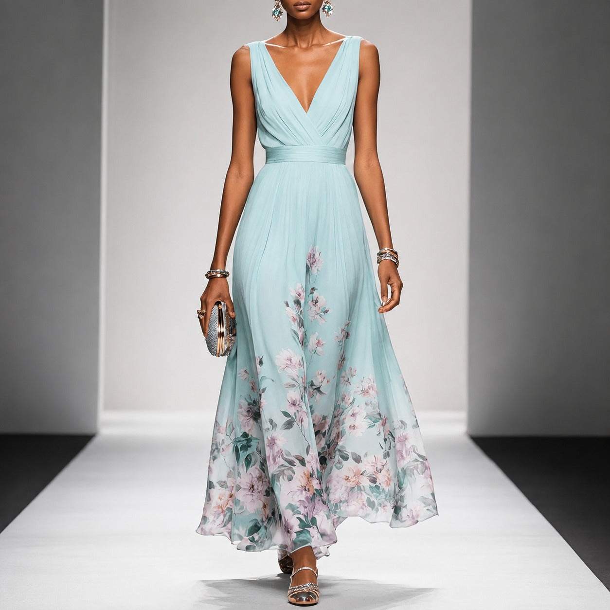 Tanisha - Florales Chiffon-Maxikleid