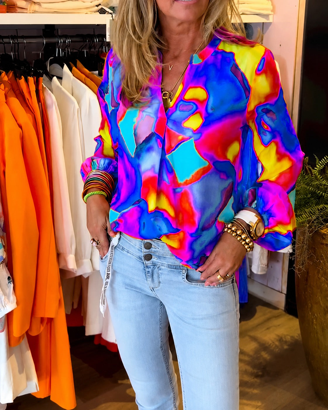 Daisie - Bunte Langärmelige Bluse