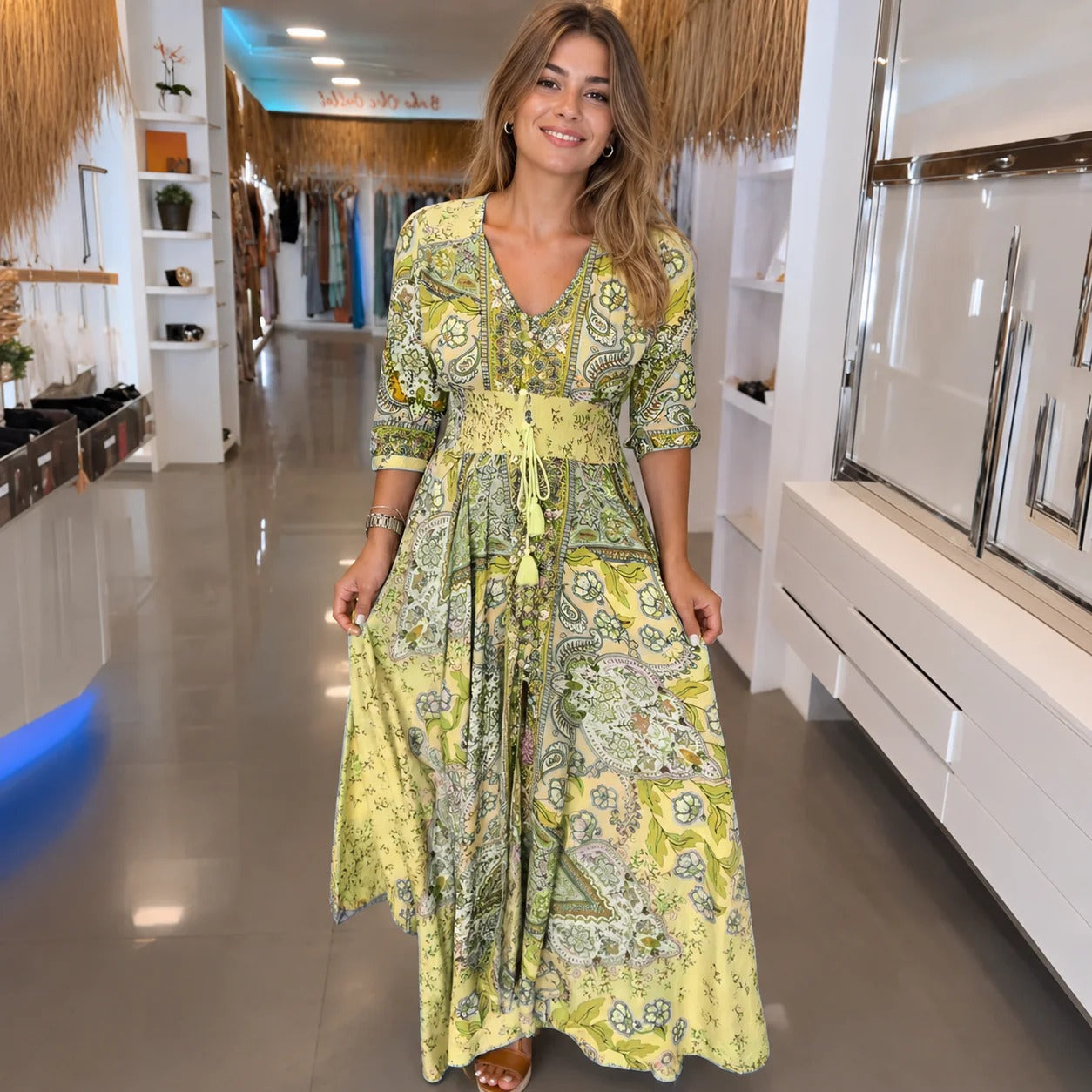 Jasmin - Stilvolles Kleid mit V-Ausschnitt und Print für Damen