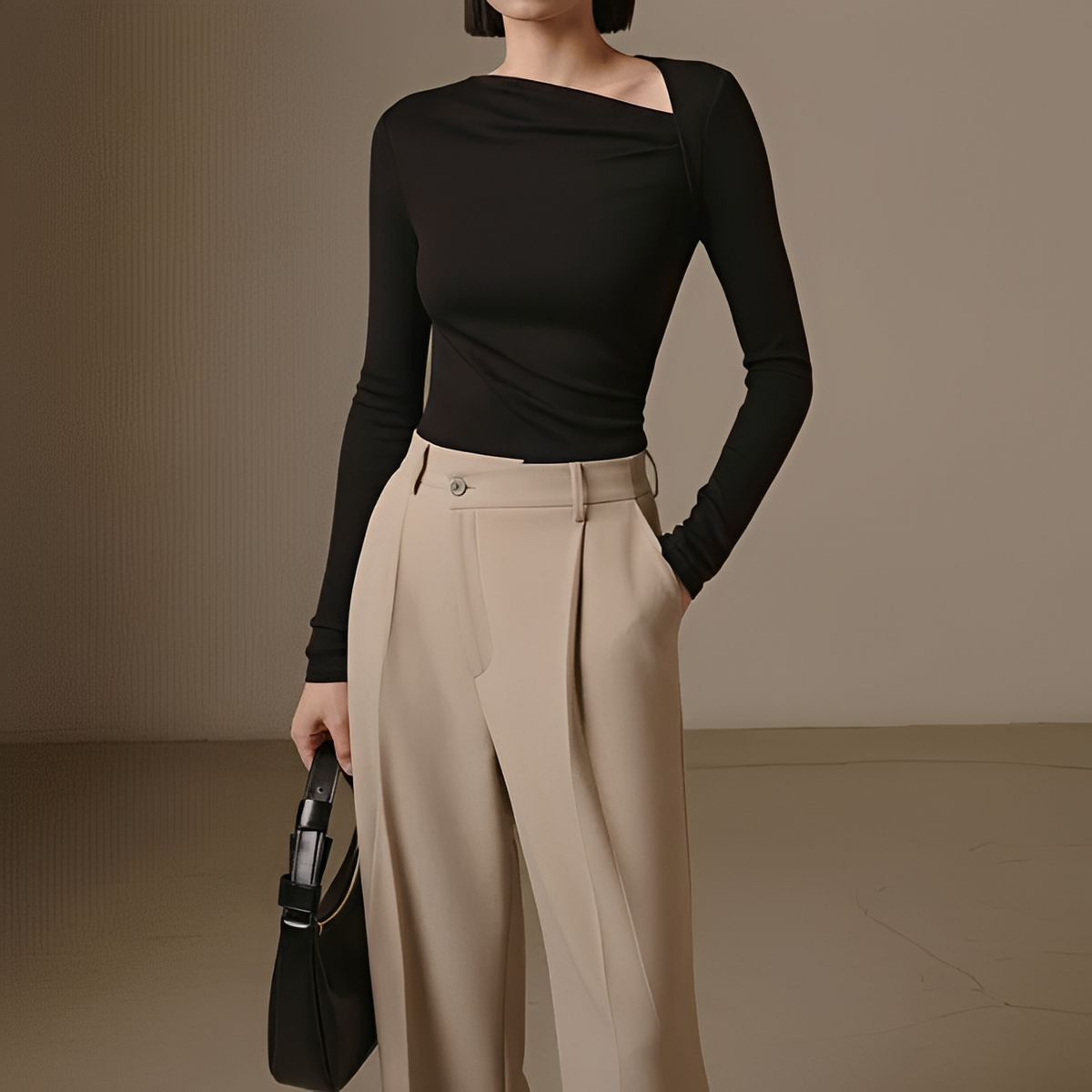 Selina - Asymmetrisches geripptes Top