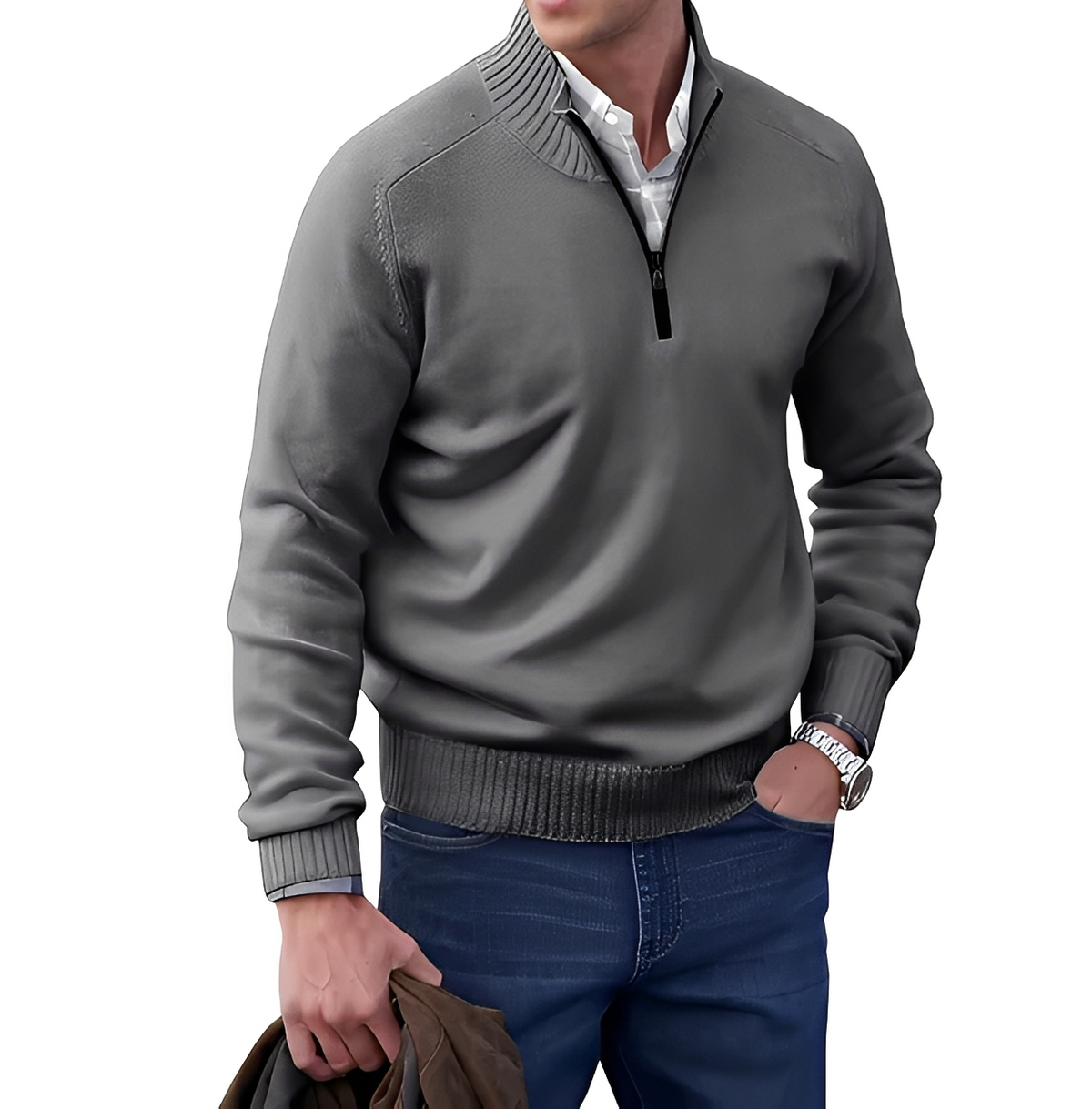 Gabriel - Kuscheliger und angenehmer Pullover mit Reißverschluss am Kragen