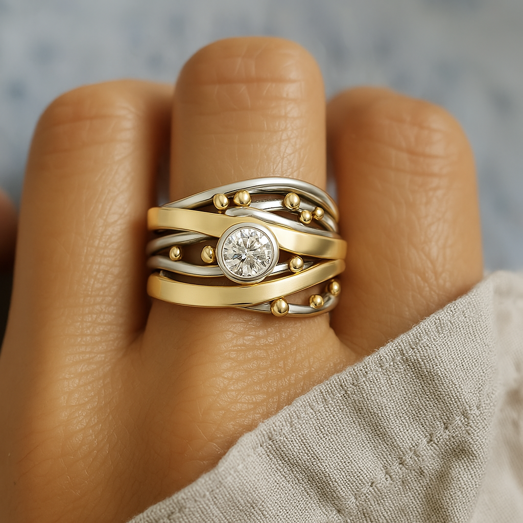 Dahlie – Vintage Goldring mit integriertem Zirkonia