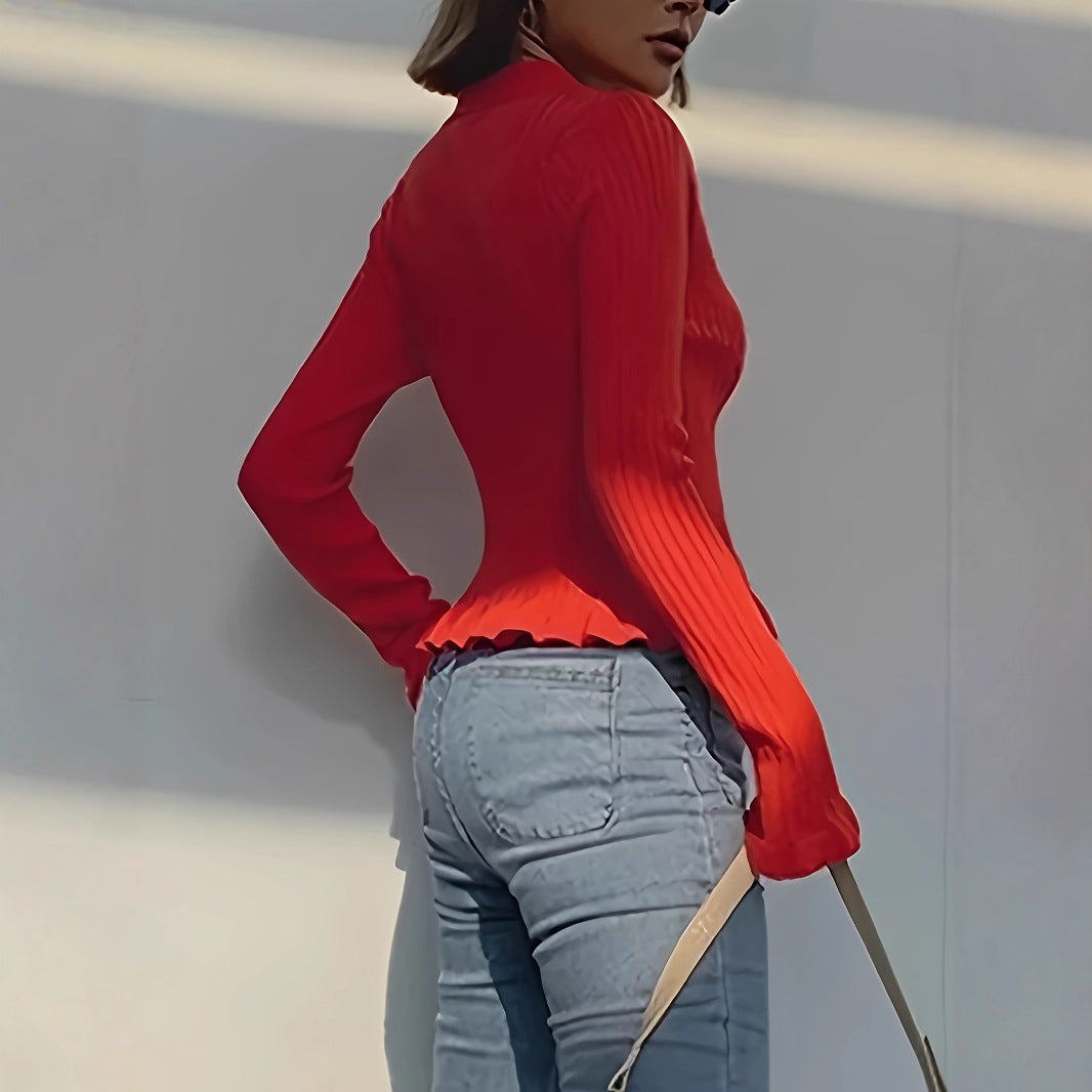 Damen Cardigan mit Knopfleiste und V-Ausschnitt - Slim Fit mit Rüschensaum