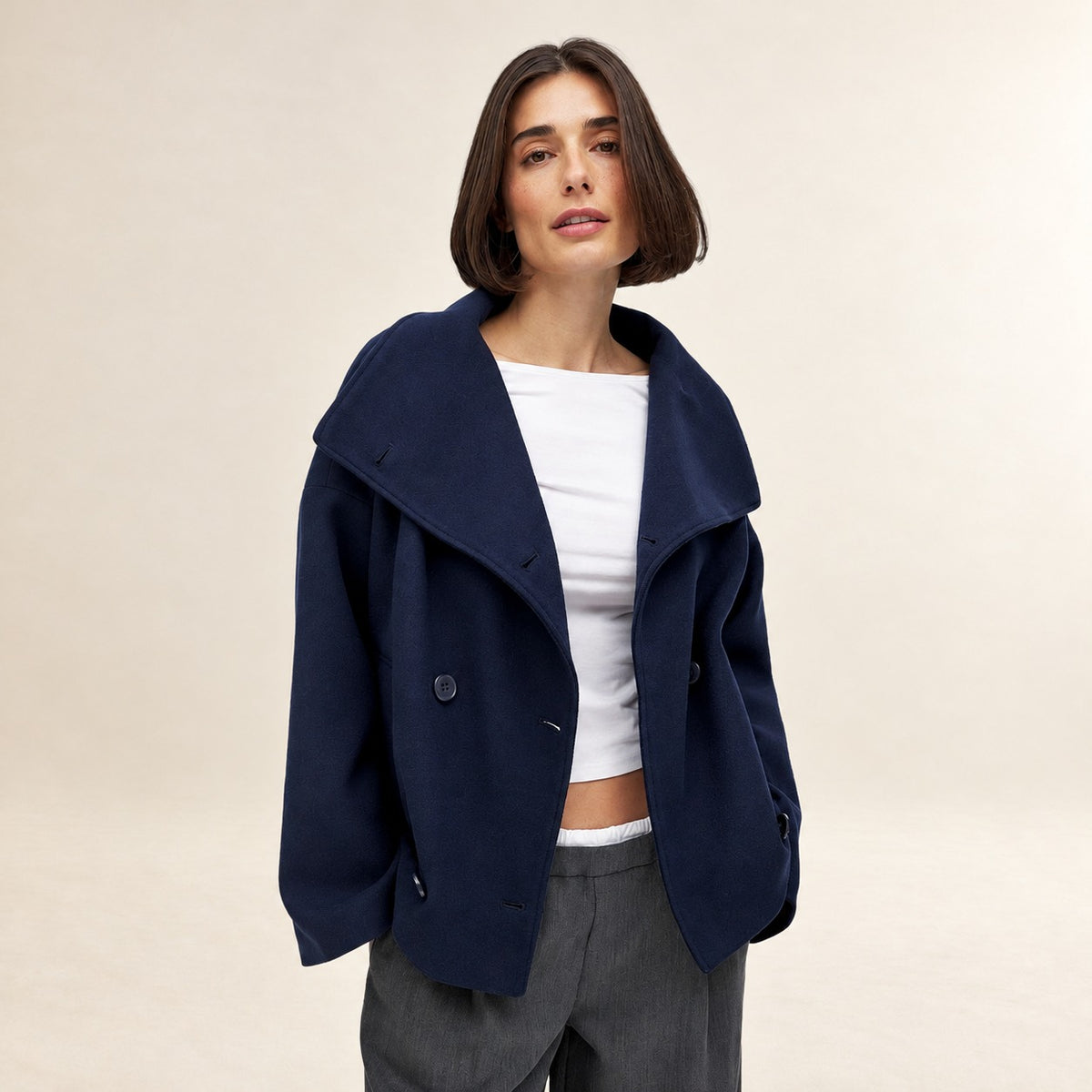 Damen Doppelreihige Jacke mit weitem Revers und regulärem Schnitt
