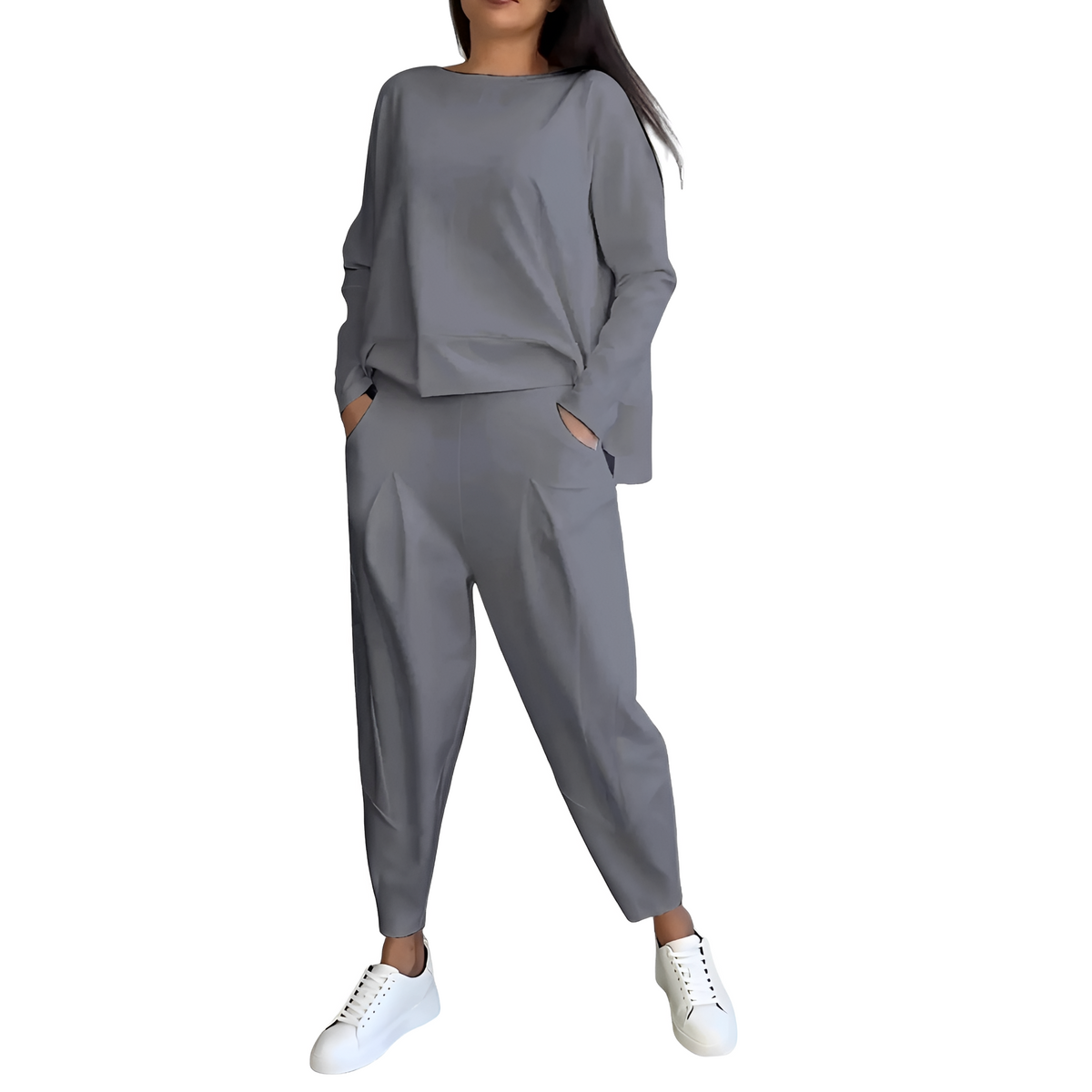 Damen Freizeitset aus langärmligem Oberteil und enganliegendem Hose mit elastischer Taille