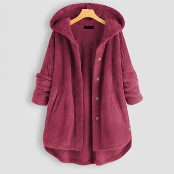 Damen Kapuzenjacke mit Knopfleiste und Seitentaschen - lockere Passform, langärmlig