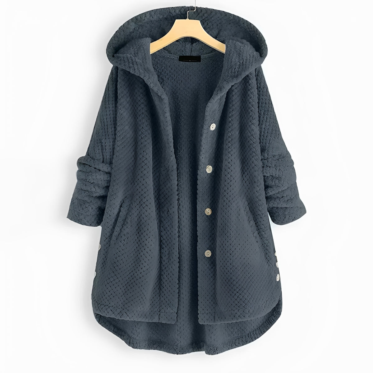 Damen Kapuzenjacke mit Knopfleiste und Seitentaschen - lockere Passform, langärmlig